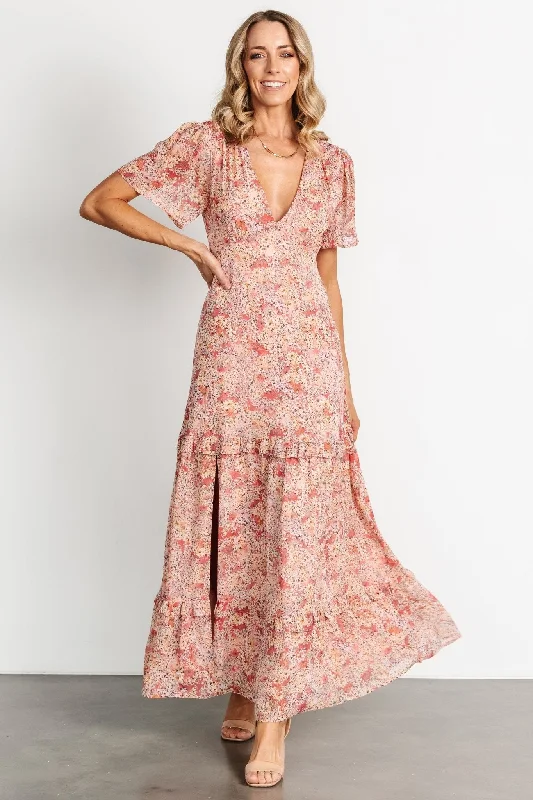 Audrey Deep V Maxi Dress | Blush Floral