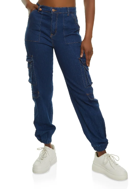 High Waist Denim Cargo Joggers