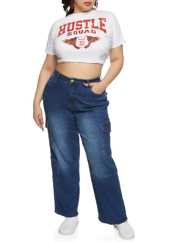 Plus Size WAX Wide Leg Cargo Jeans