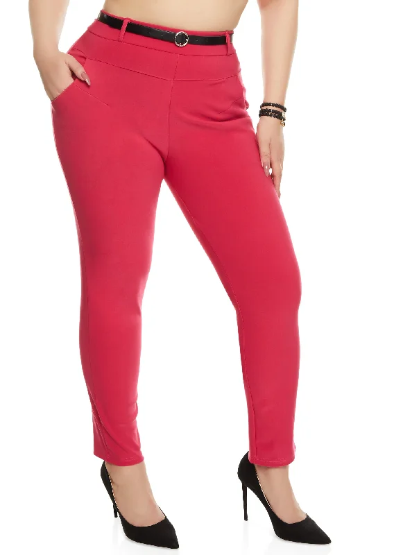 Plus Size Scuba Belted Pull On Pants