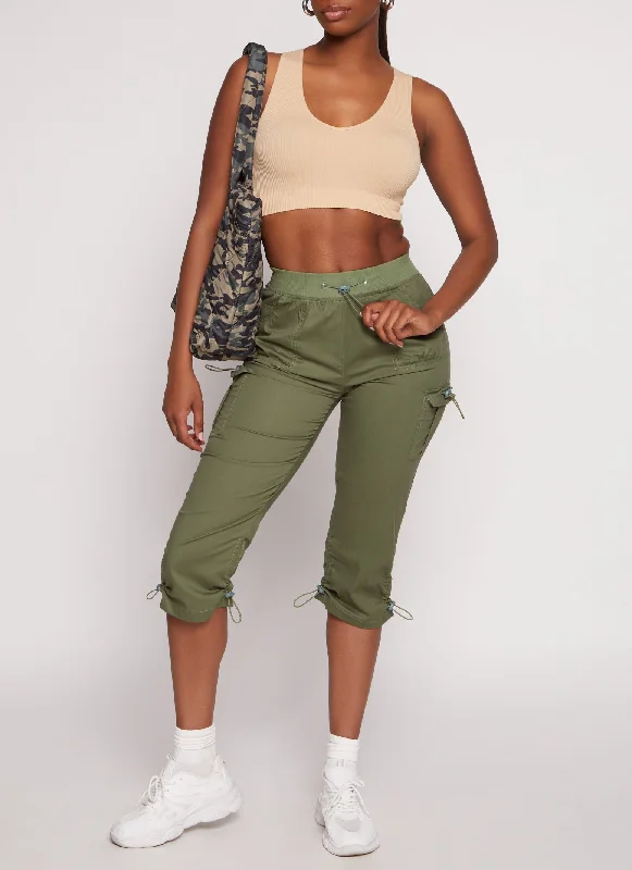 Toggle Drawstring Capri Cargo Pants