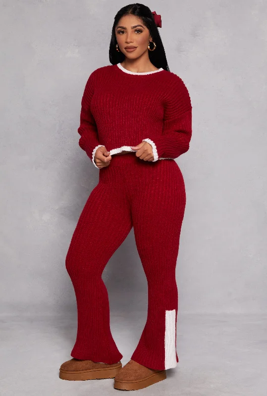 Knit Contrast Stripe High Waist Flare Pants