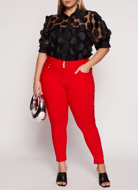 Plus Size Triple Button High Waisted Skinny Leg Pants