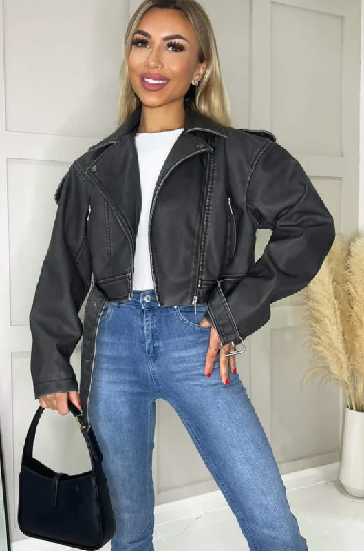 Angie Black Leather Look Jacket