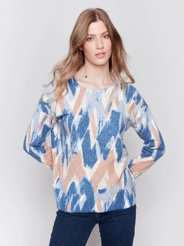 Reversible Printed Crew Neck Sweater - Truffle