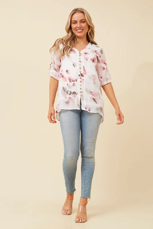 RUBY BOTANICAL PRINT BUTTON TOP